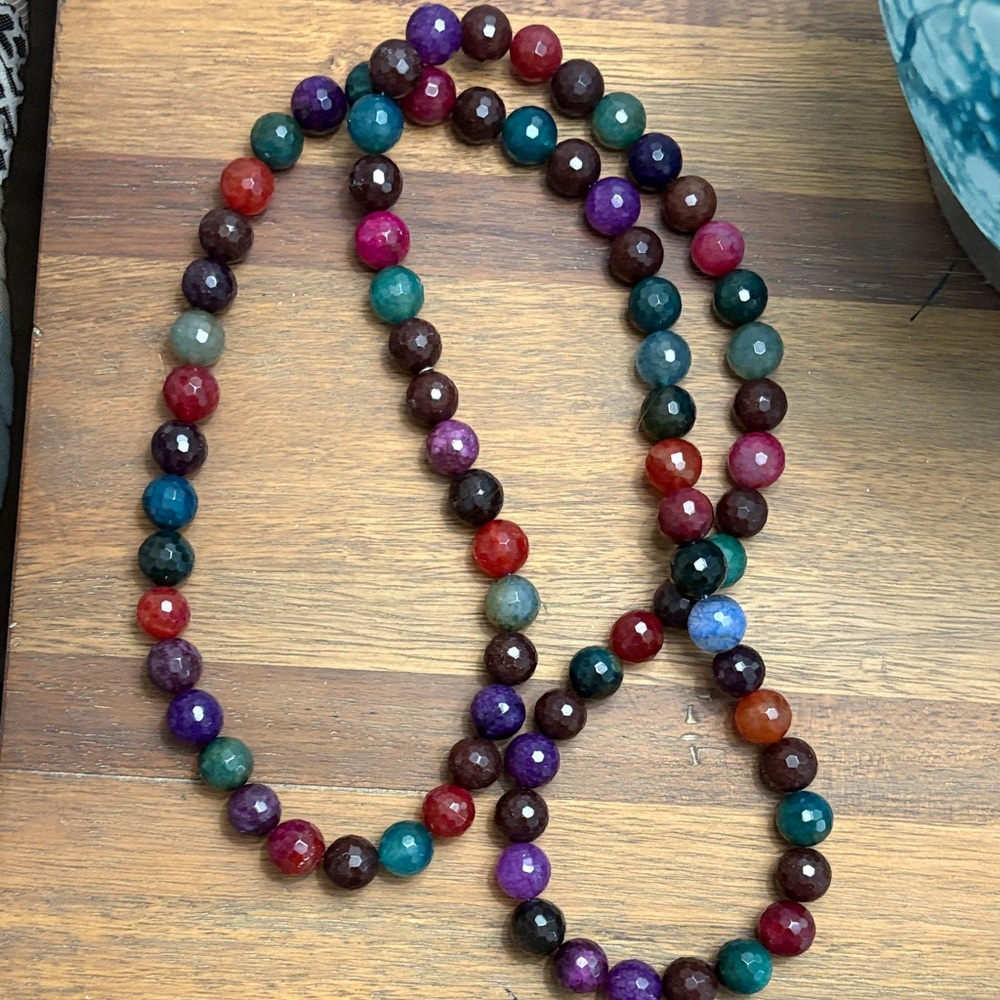 Multicolor 40” Faceted Quartz gemstone bead necklace